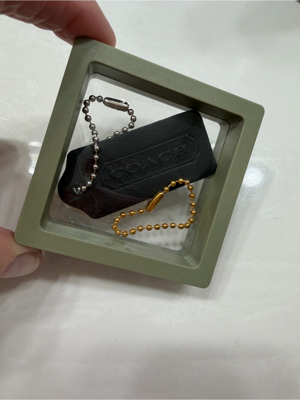 Coach Black Leather Key Hangtag with ball chain color options 2”